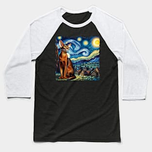 Abyssinian Starry Night Inspired - Artistic Cat Baseball T-Shirt